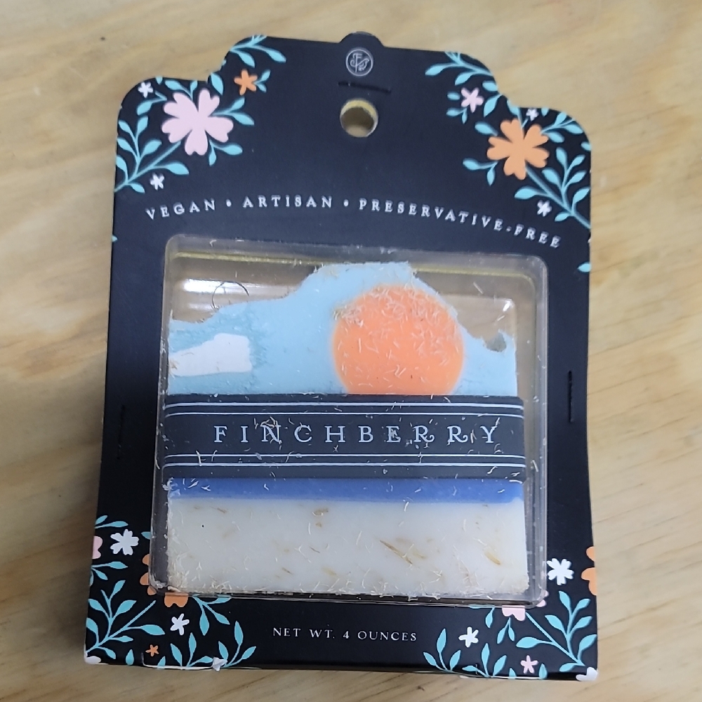 FinchBerry Artisan Soap with Orange and Blue Design